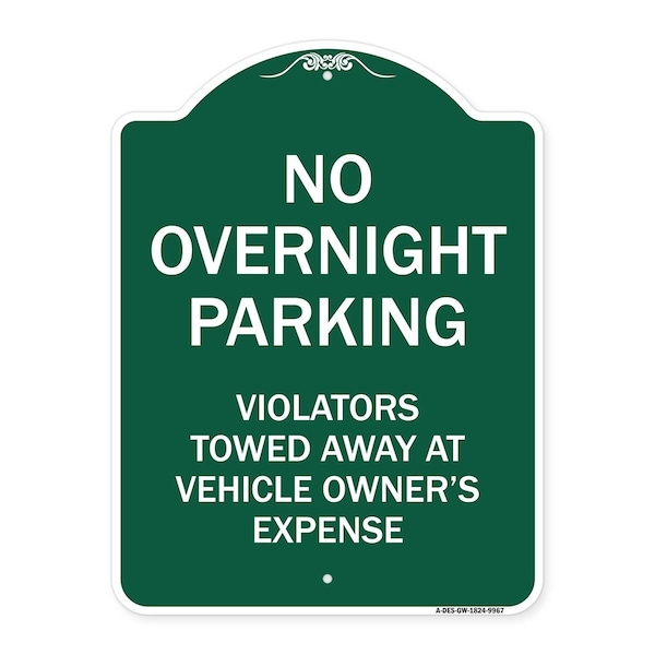 Signmission No Overnight Parking Heavy-Gauge Aluminum Architectural Sign, 24" x 18", GW-1824-9967 A-DES-GW-1824-9967 - main